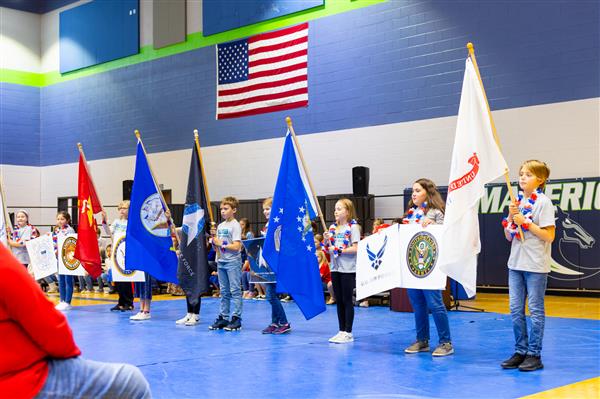 School-wide assembly with Veterans and their families. 